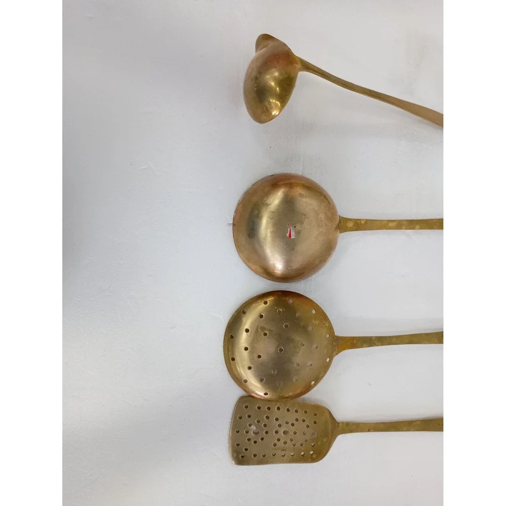 Vintage Brass Kitchen Utensil Set Gold Hanging Decor Ladles Skimmer Spatula